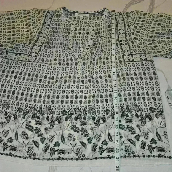Rose & Olive Womens Balloon Sleeve Boho Peasant Tunic Top Cream Black Size Small - Picture 8 of 11